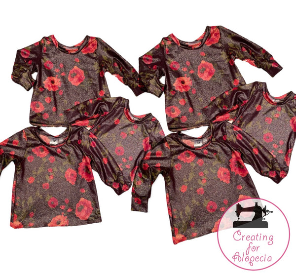 Children’s Long Sleeve Shirt Magenta Floral on Purple Glitter