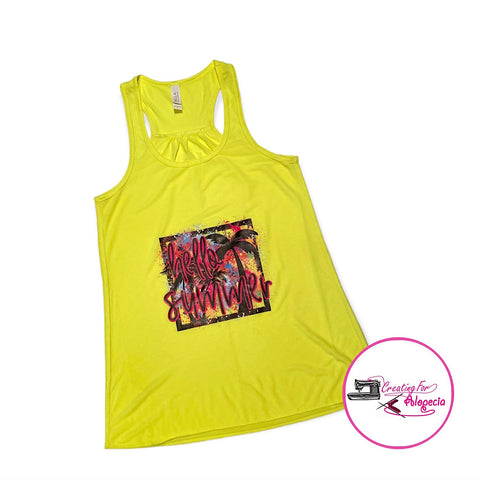 “Hello summer” Screen Print Tank Neon Yellow